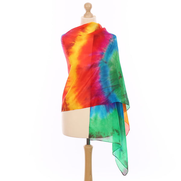 Brand New Boxed Ladycrow Rainbow Tie Dye Silk Wrap
