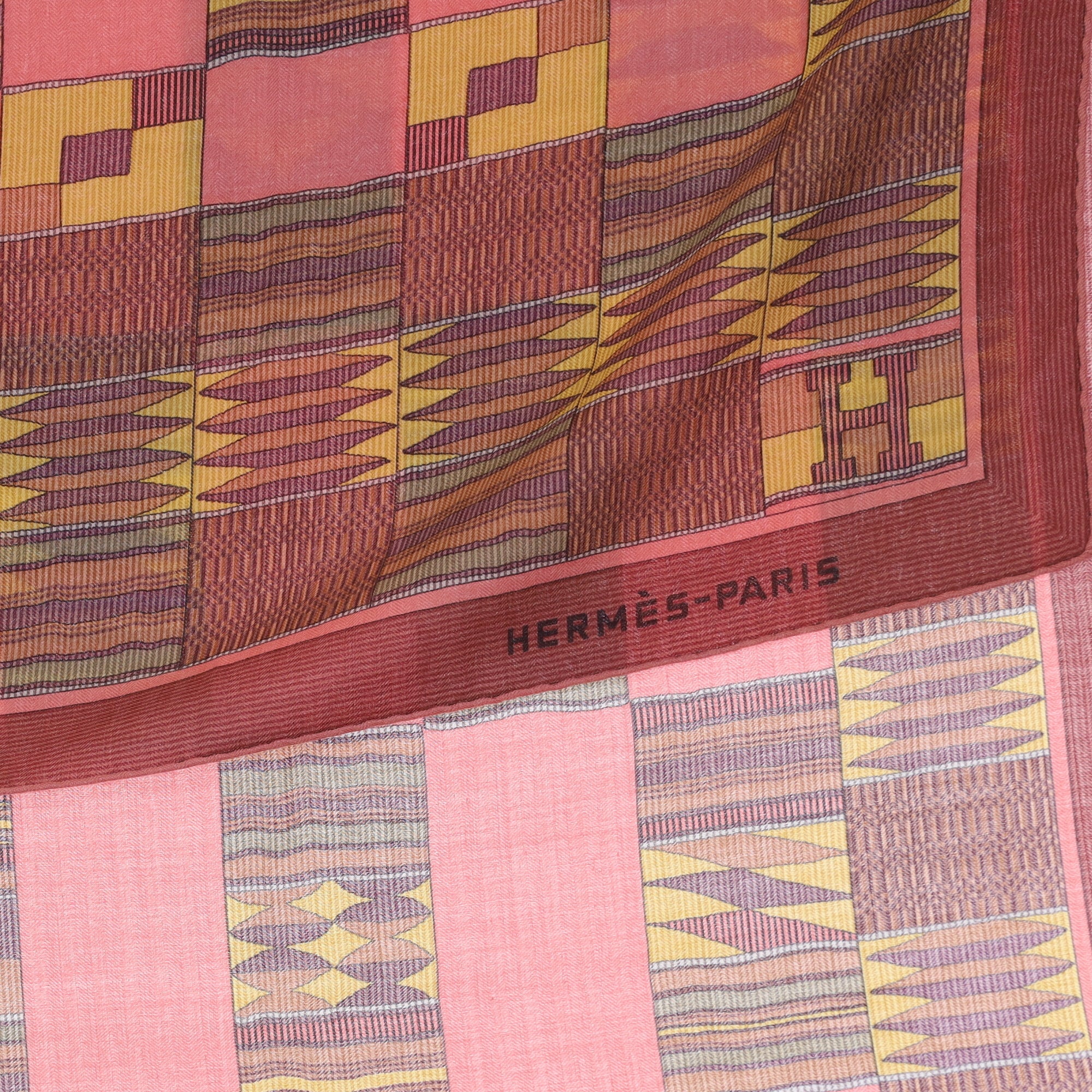 Brand New Boxed Hermès Geometric Cashmere and Silk Shawl