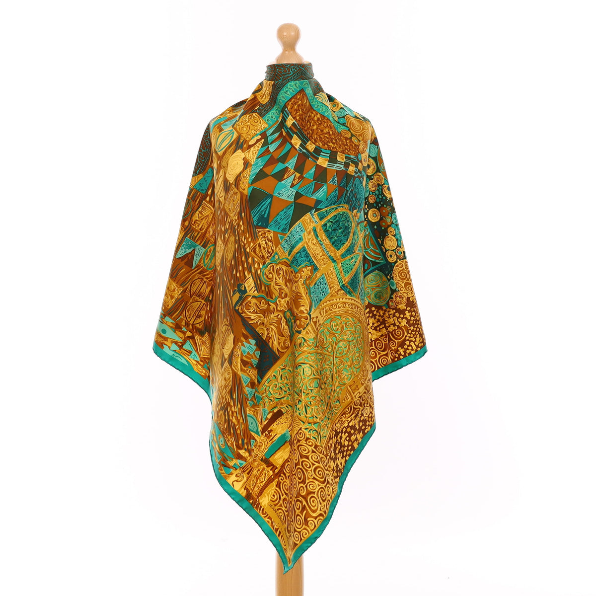 Emerald Green and Gold Silk Scarf