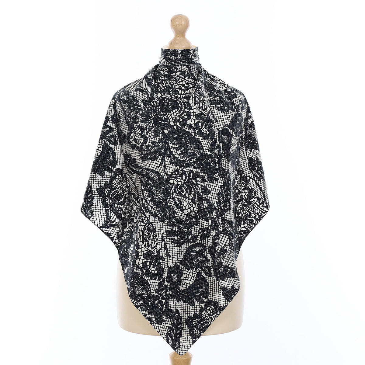 Pristine Black Lace Design Silk Scarf