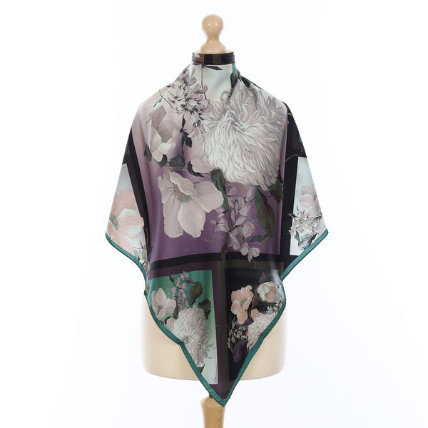 Pristine Purple and Green Floral Silk Scarf