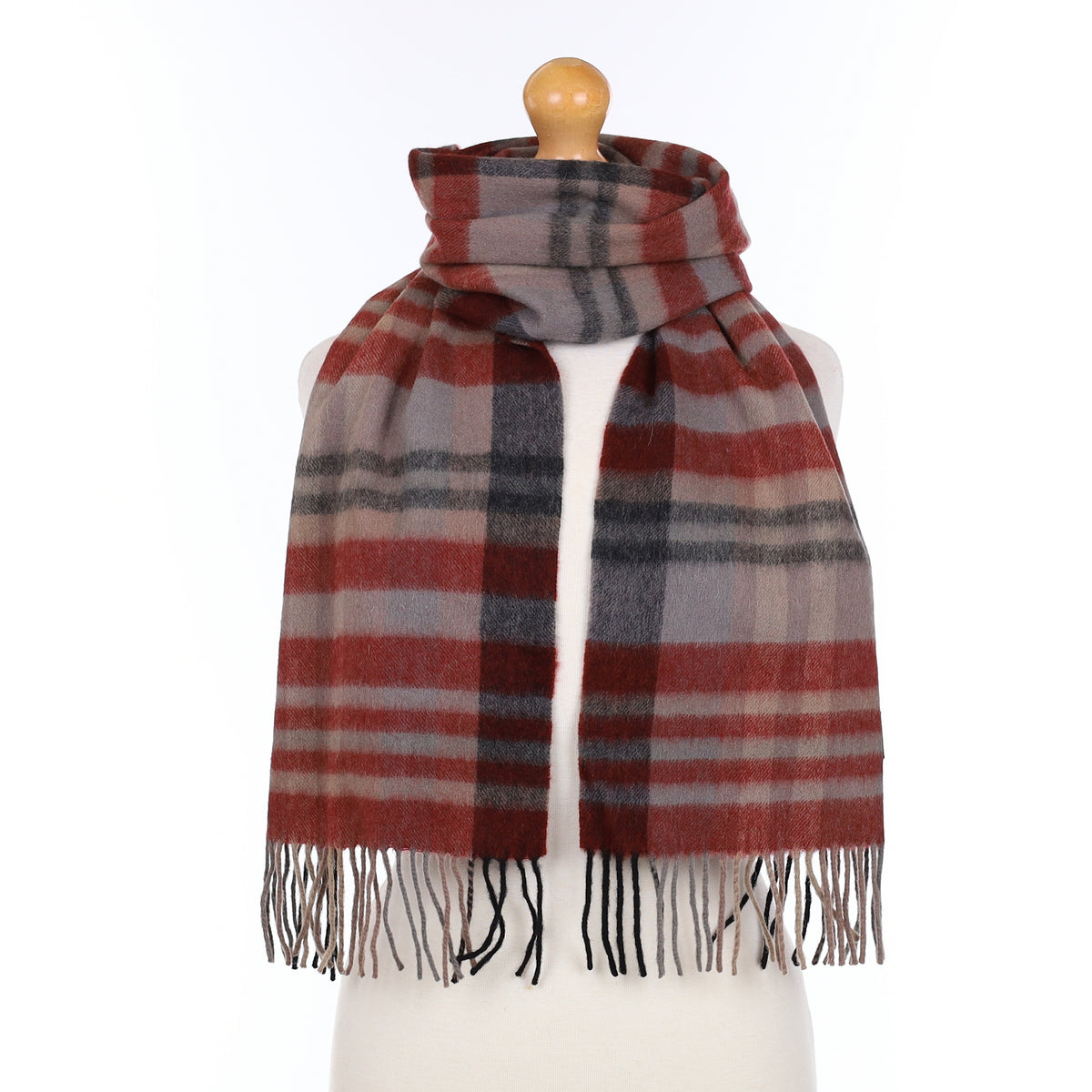 Red Black and Grey Patterned Cashmere Woven Scarf