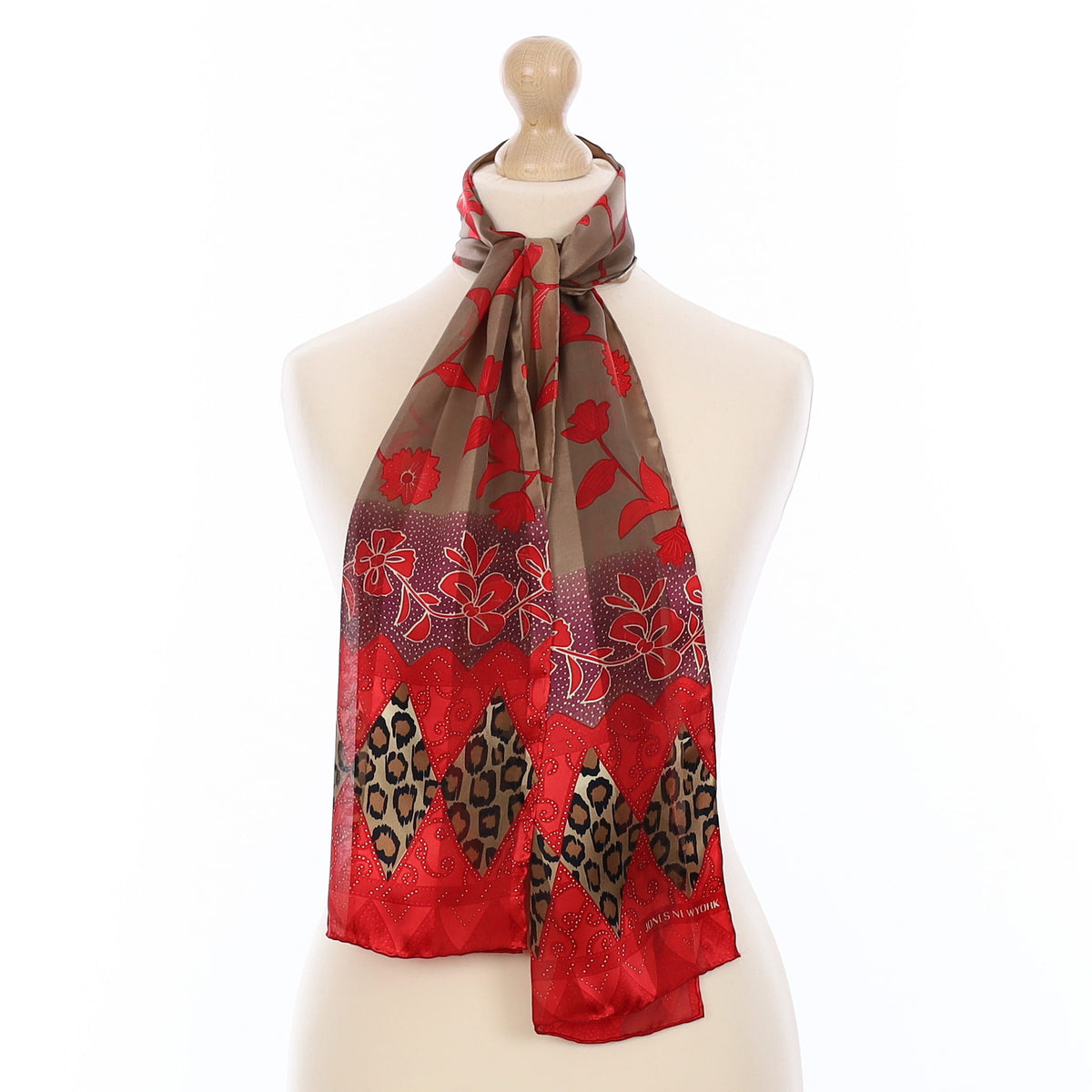 Red and Mocha Floral Silk Scarf
