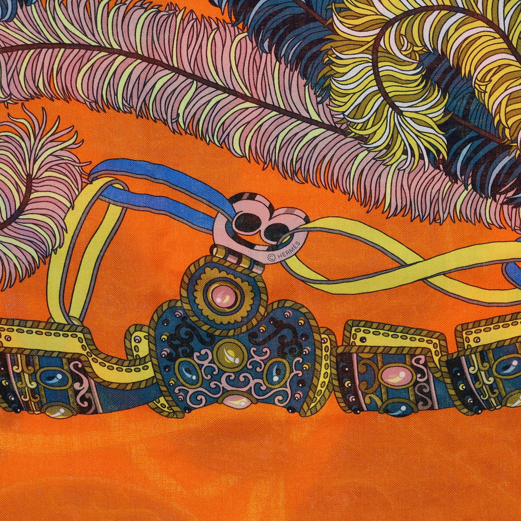 Brand New Boxed Hermès Sous L' Egide Le Mars Cashmere and Silk Shawl