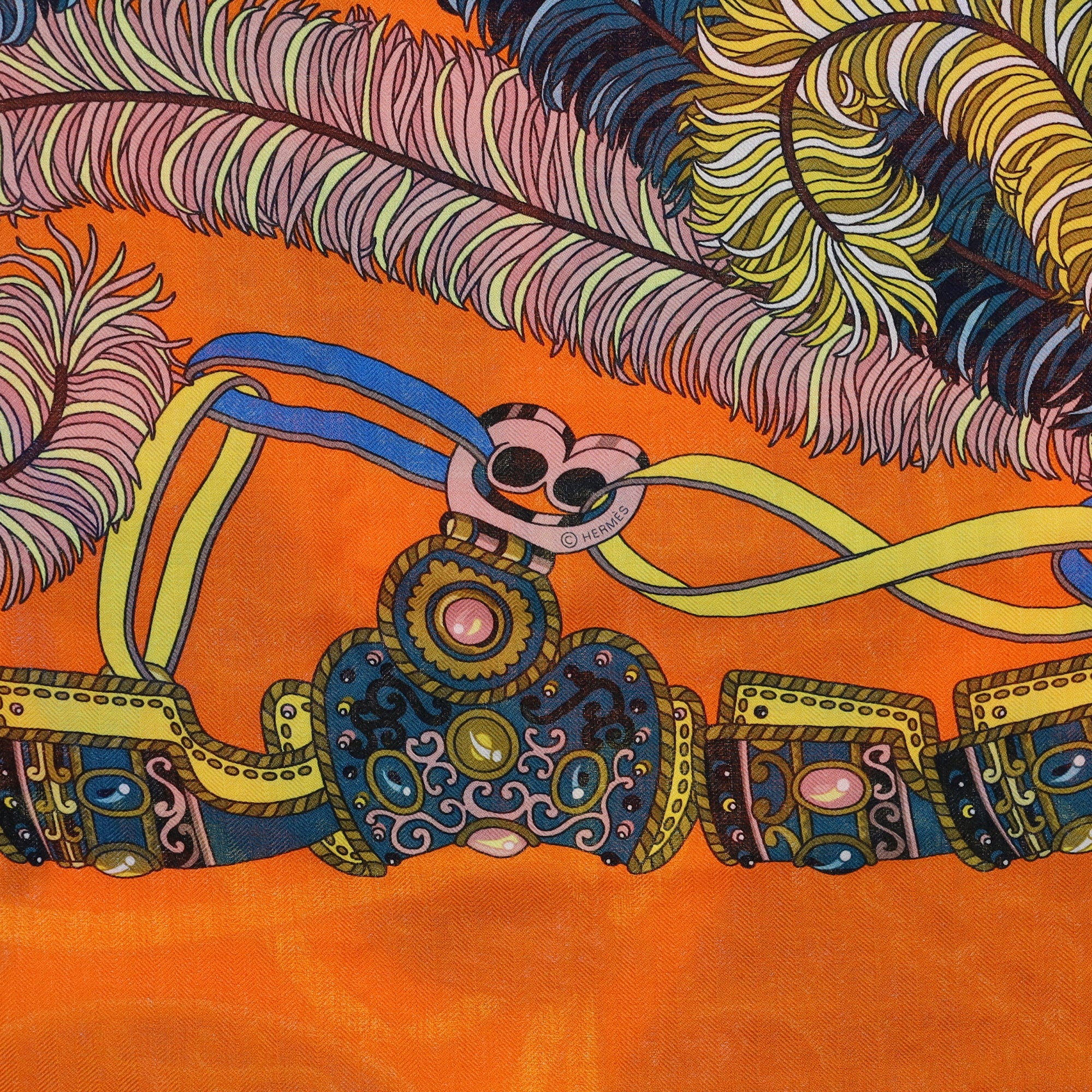 Brand New Boxed Hermès Sous L' Egide Le Mars Cashmere and Silk Shawl