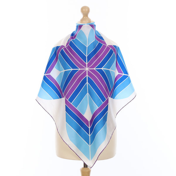 1970's Blue Geometric Vintage Silk Scarf