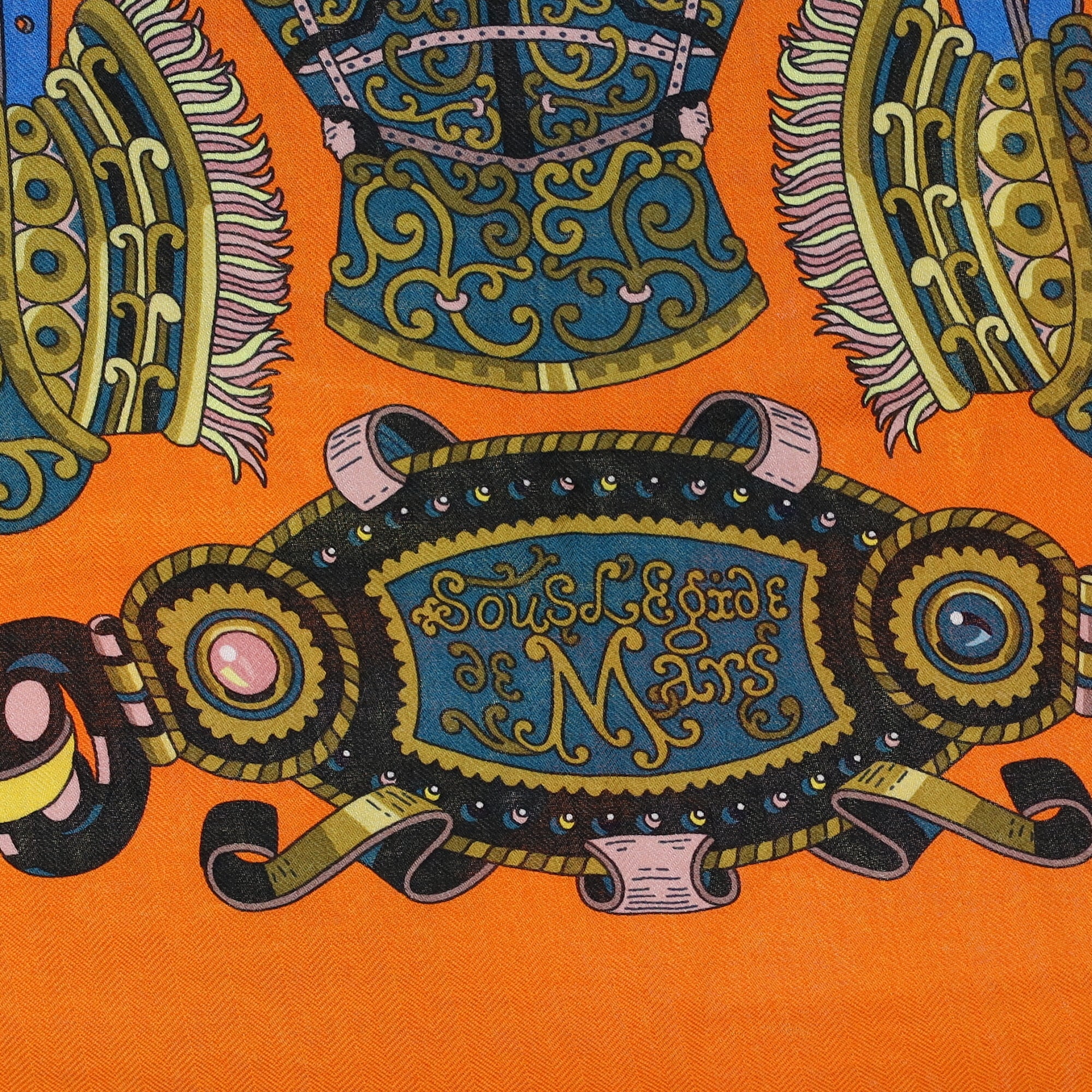 Brand New Boxed Hermès Sous L' Egide Le Mars Cashmere and Silk Shawl