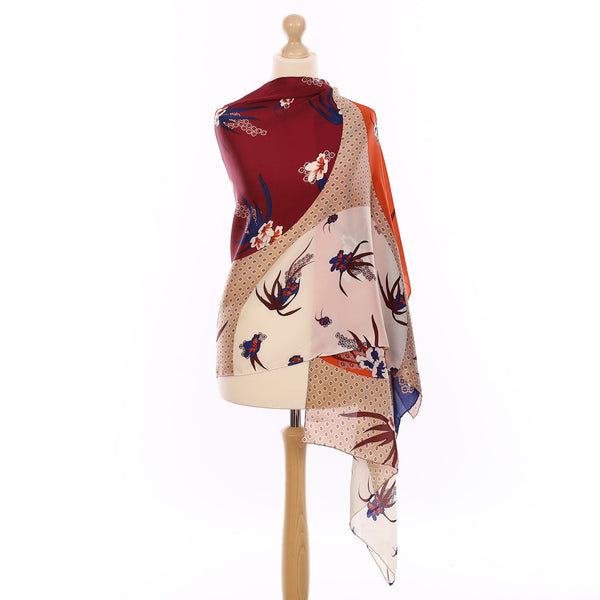 Pristine Burgundy and Burnt Orange Silk Wrap