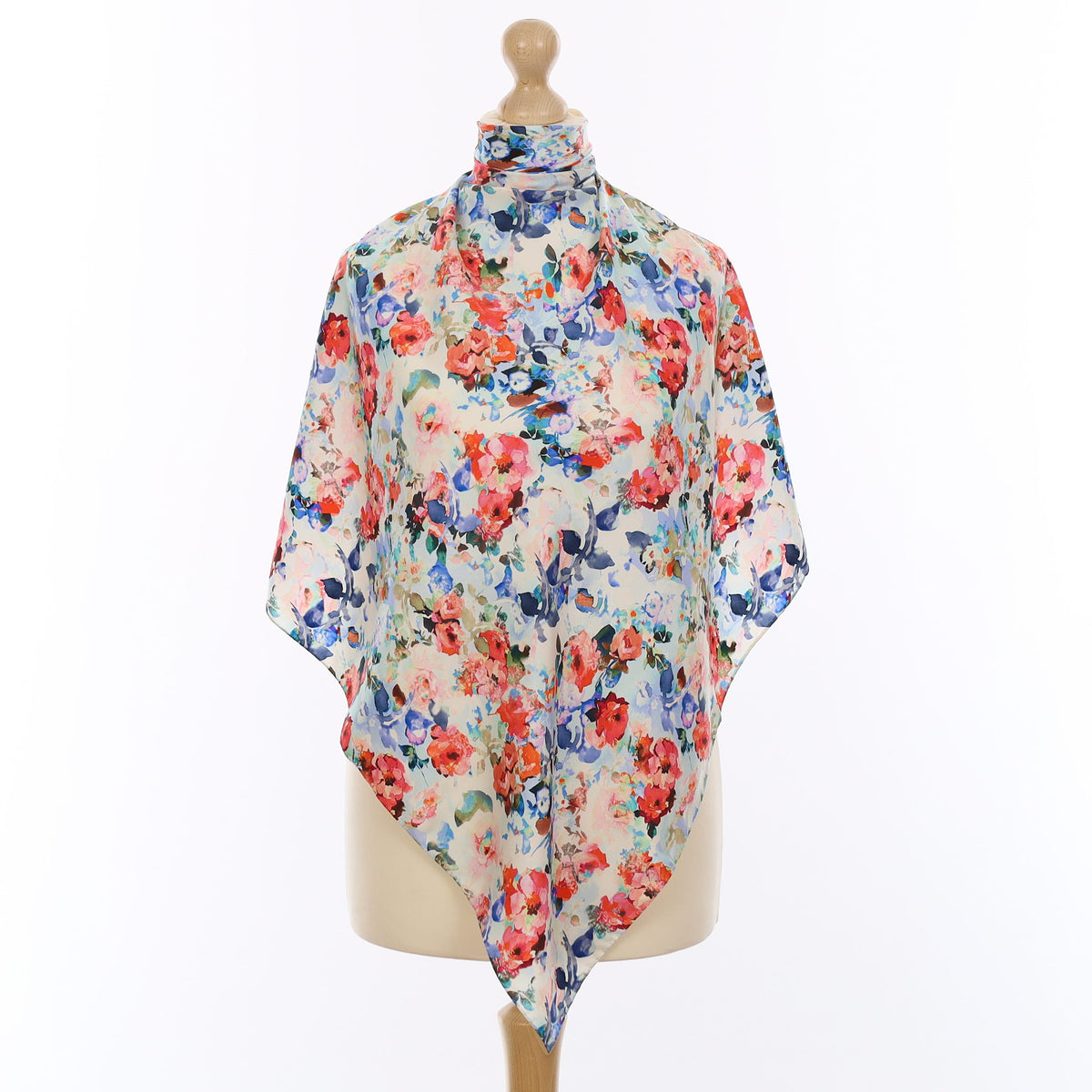 Brand New Blue and Red Floral Silk Scarf