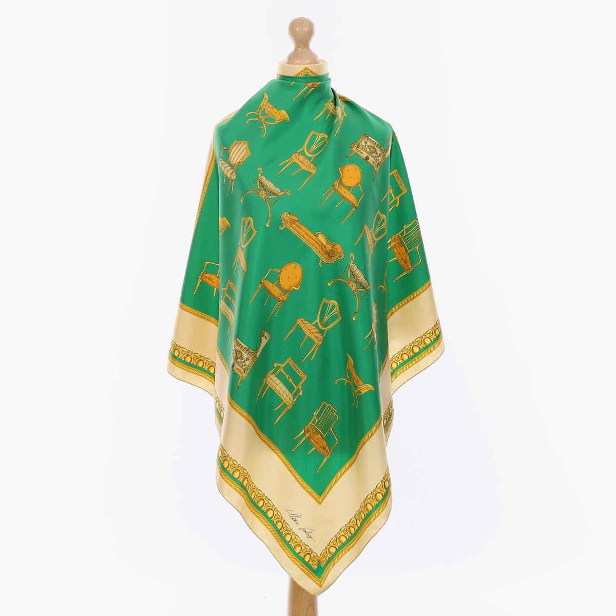Green Antique Chairs Silk Scarf