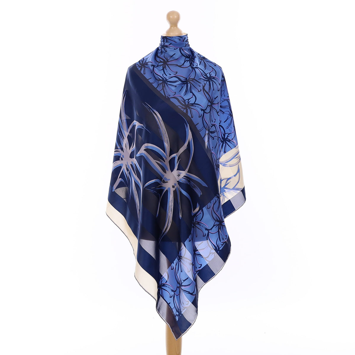 Blue Floral Patchwork Silk Scarf