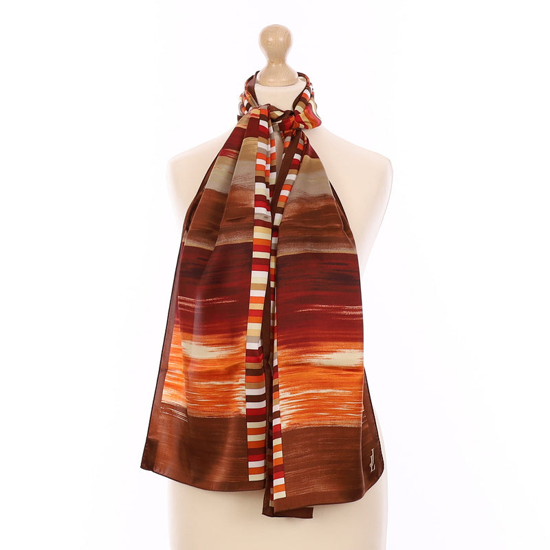 Brand New Rust Striped Silk Scarf