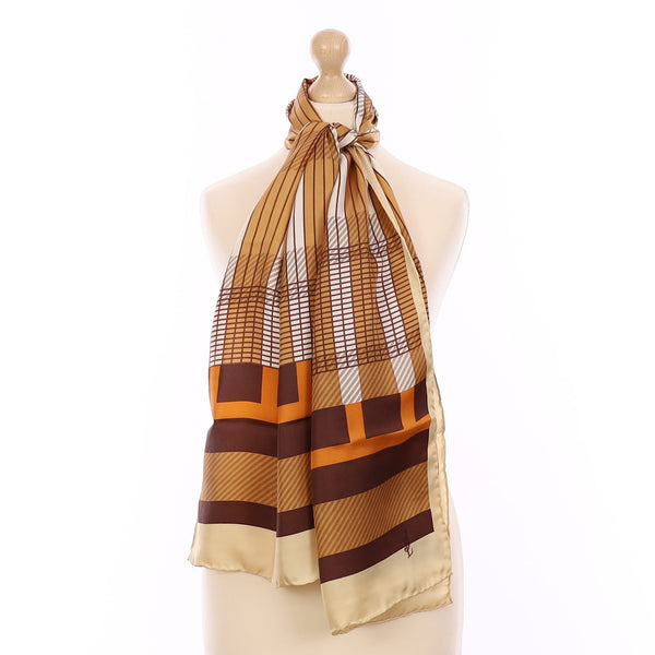 Brand New Caramel Striped Silk Scarf