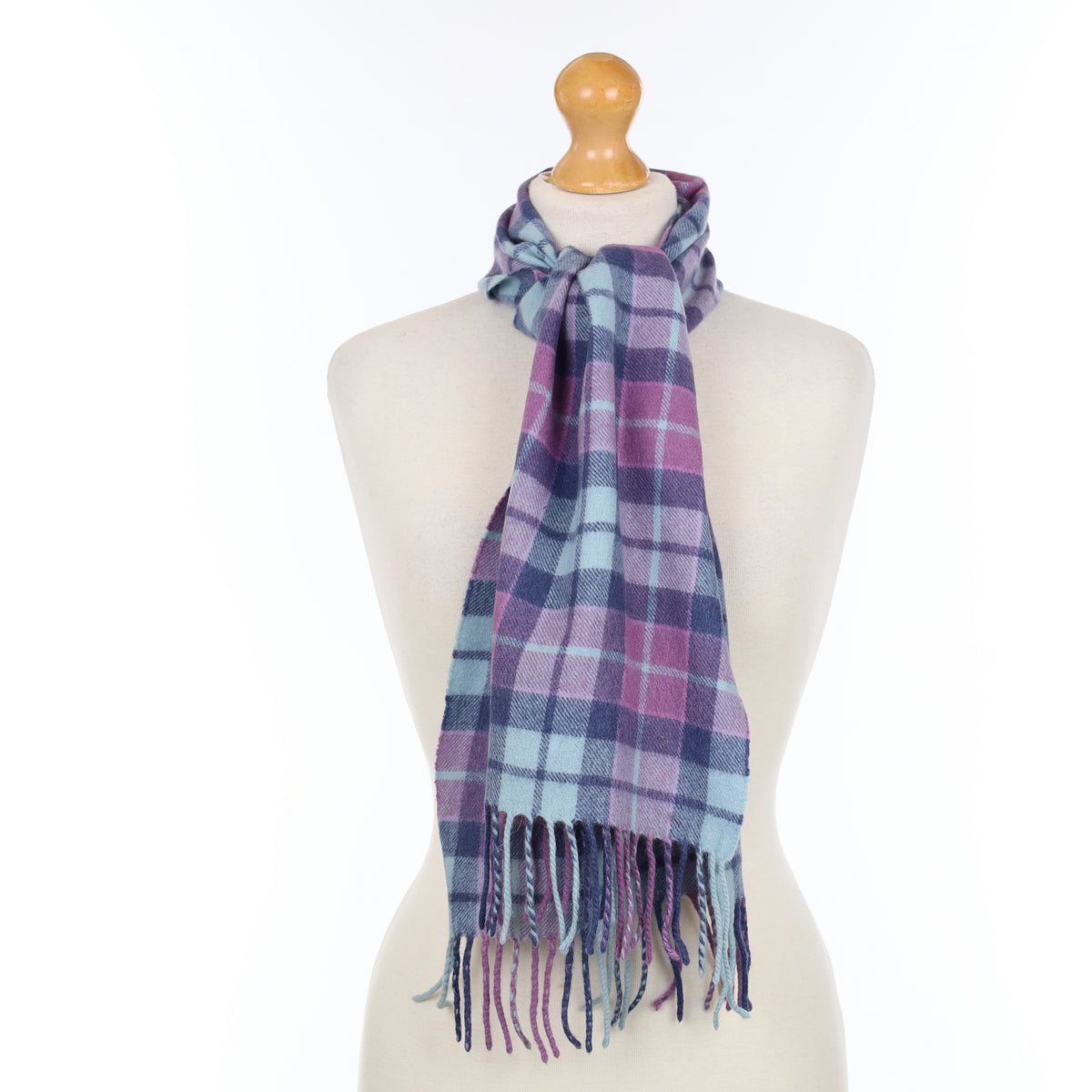 Purple and Blue Checked Cashmere Woven Scarf