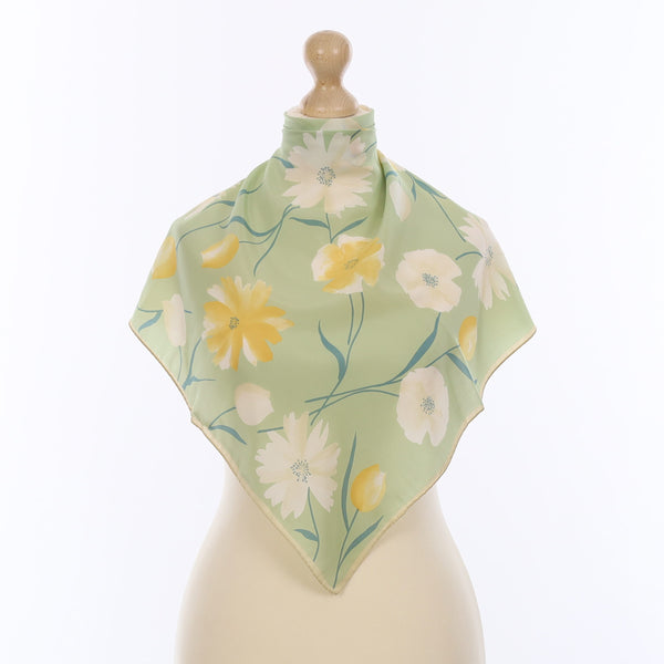 Pristine Soft Green and Apricot Floral Silk Scarf