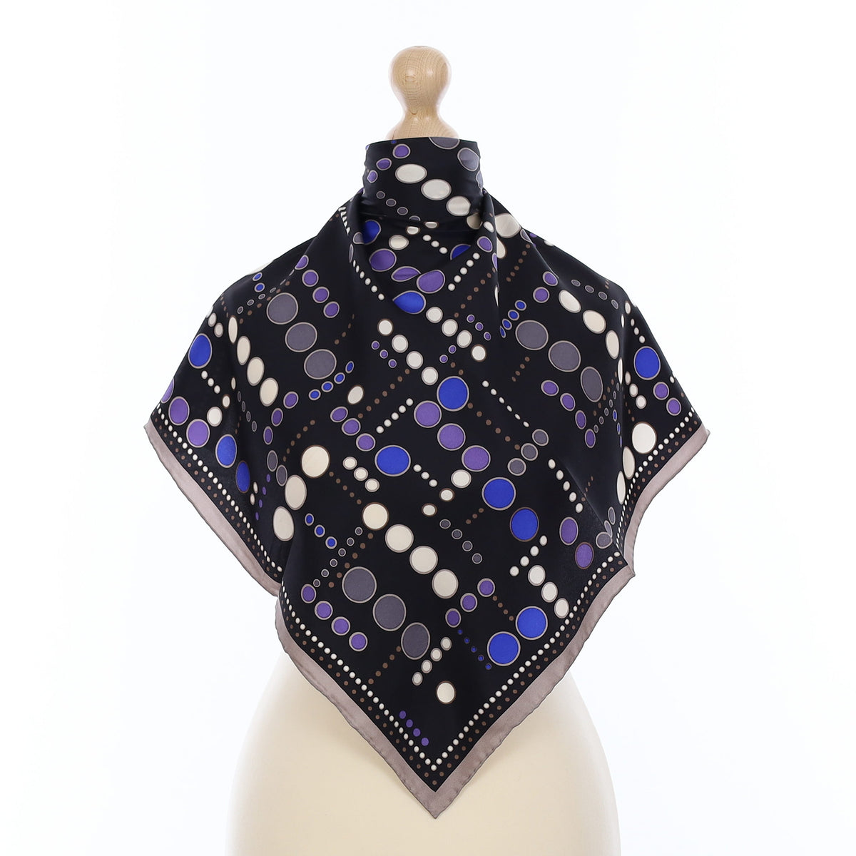 Pristine Blue and Black Spotted Silk Scarf