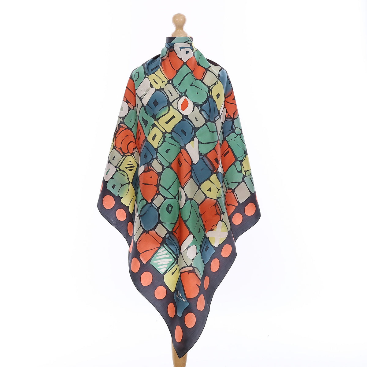 Pristine Irregular Shapes Vintage Silk Scarf