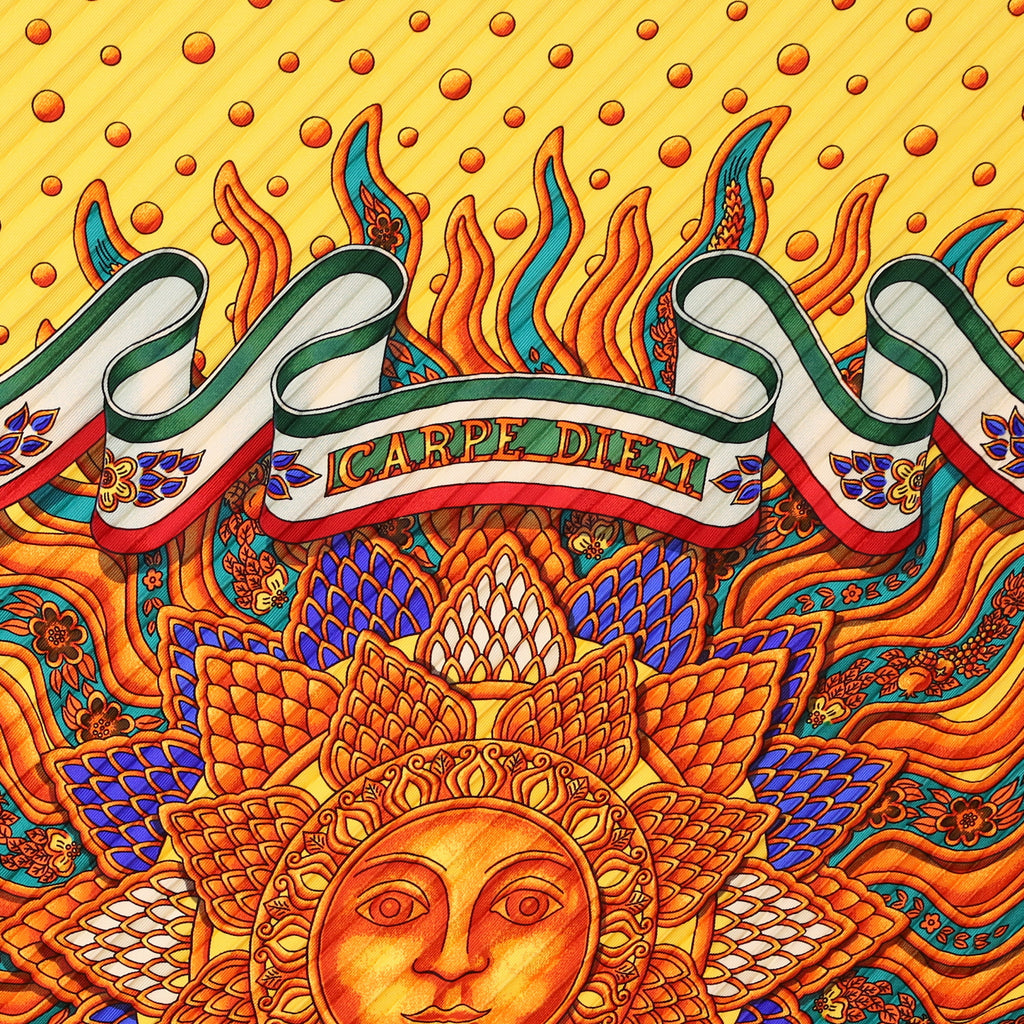Boxed Hermès Carpe Diem Plisse Silk Scarf