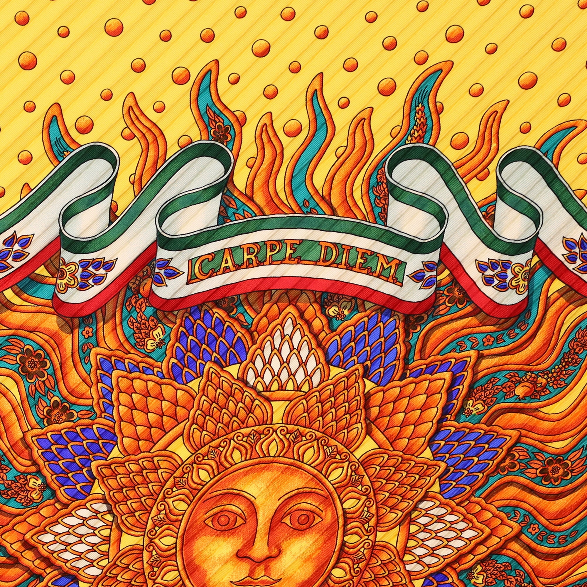 Boxed Hermès Carpe Diem Plisse Silk Scarf