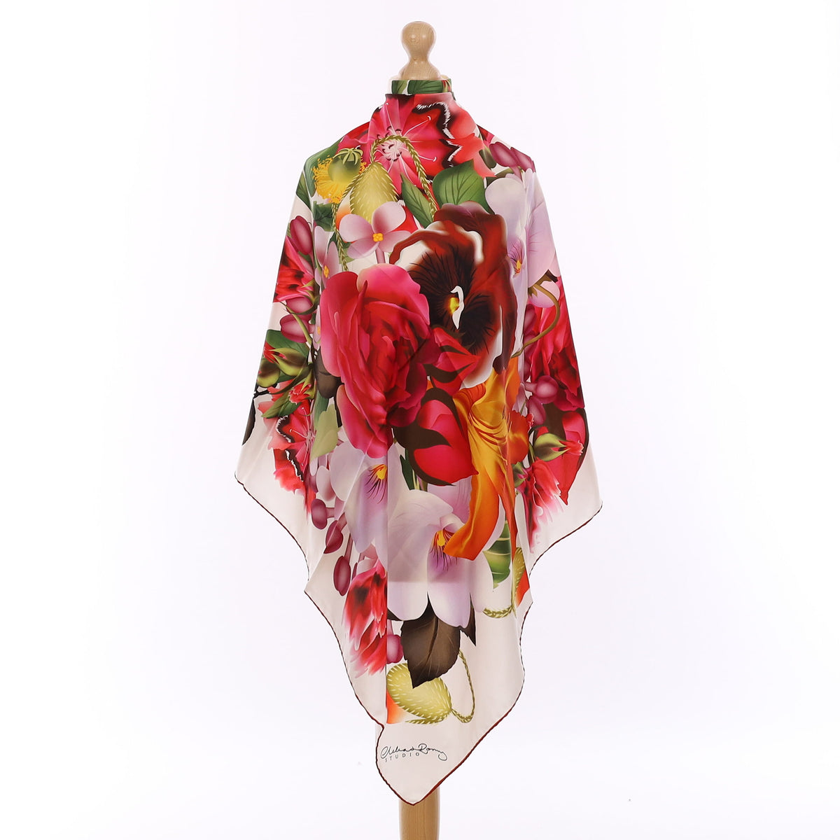 Pristine Burgundy and Pink Floral Silk Scarf