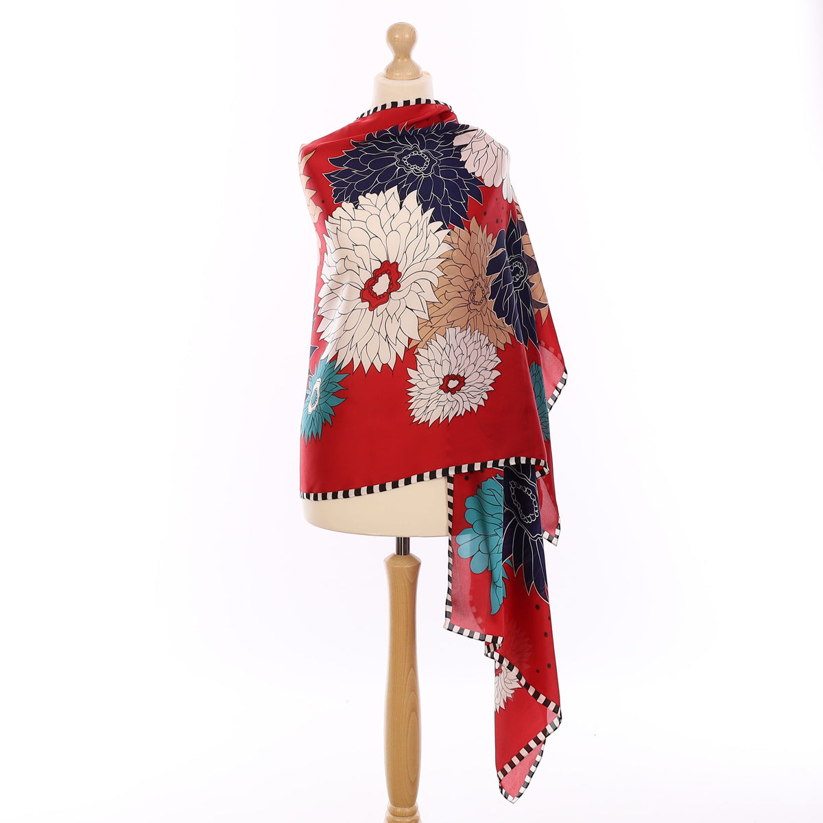 Brand New Red and Blue Floral Silk Wrap