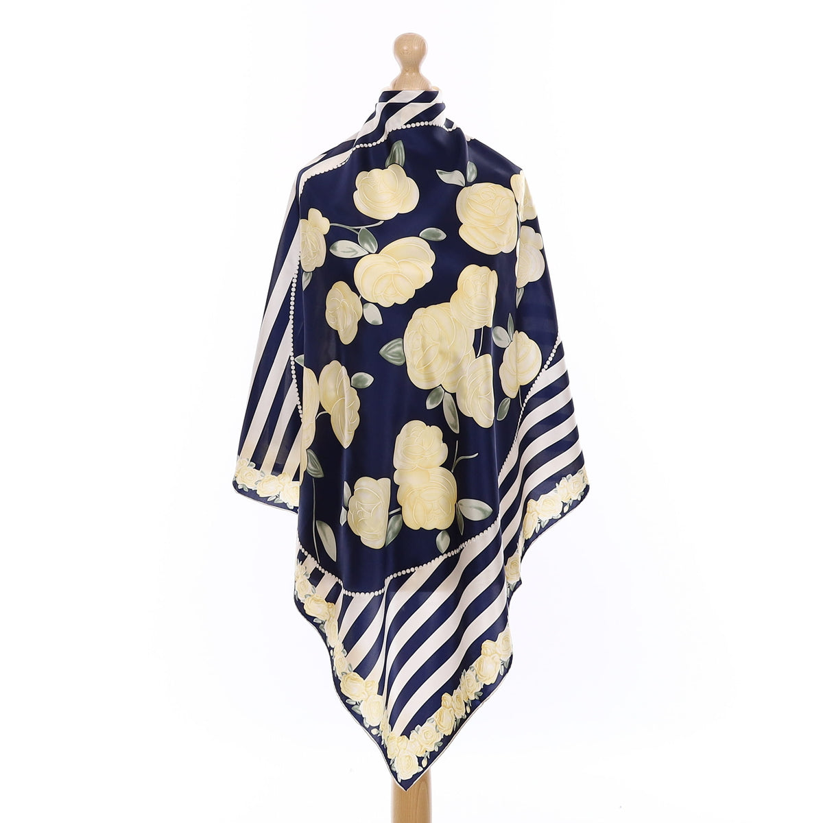 Brand New Navy and Buttermilk Floral Silk Scarf