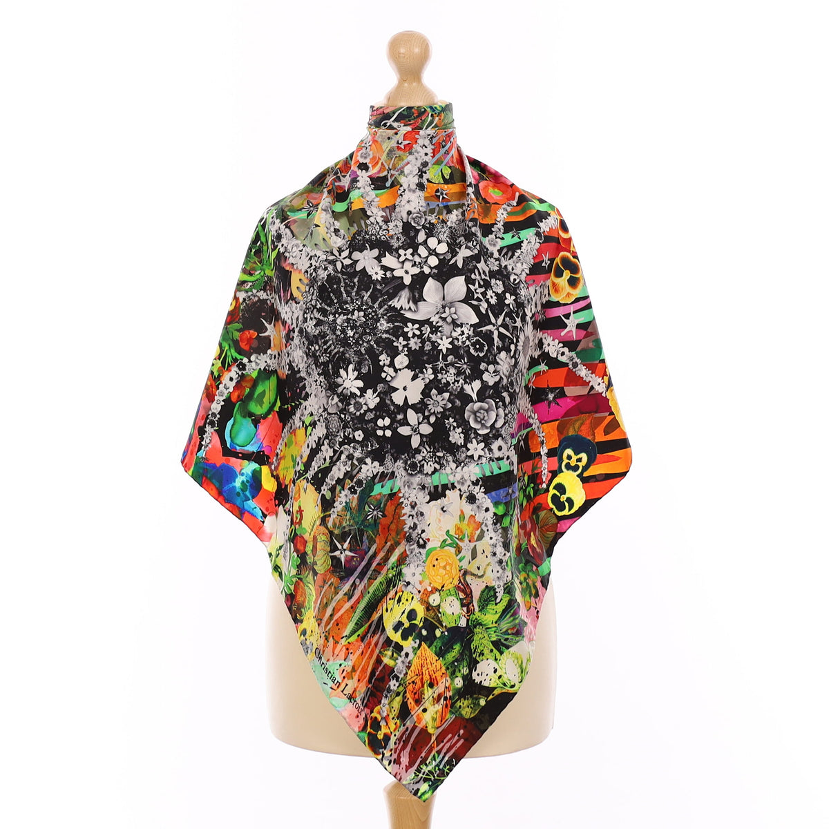 Pristine Christian Lacroix Colourful Floral Silk Scarf