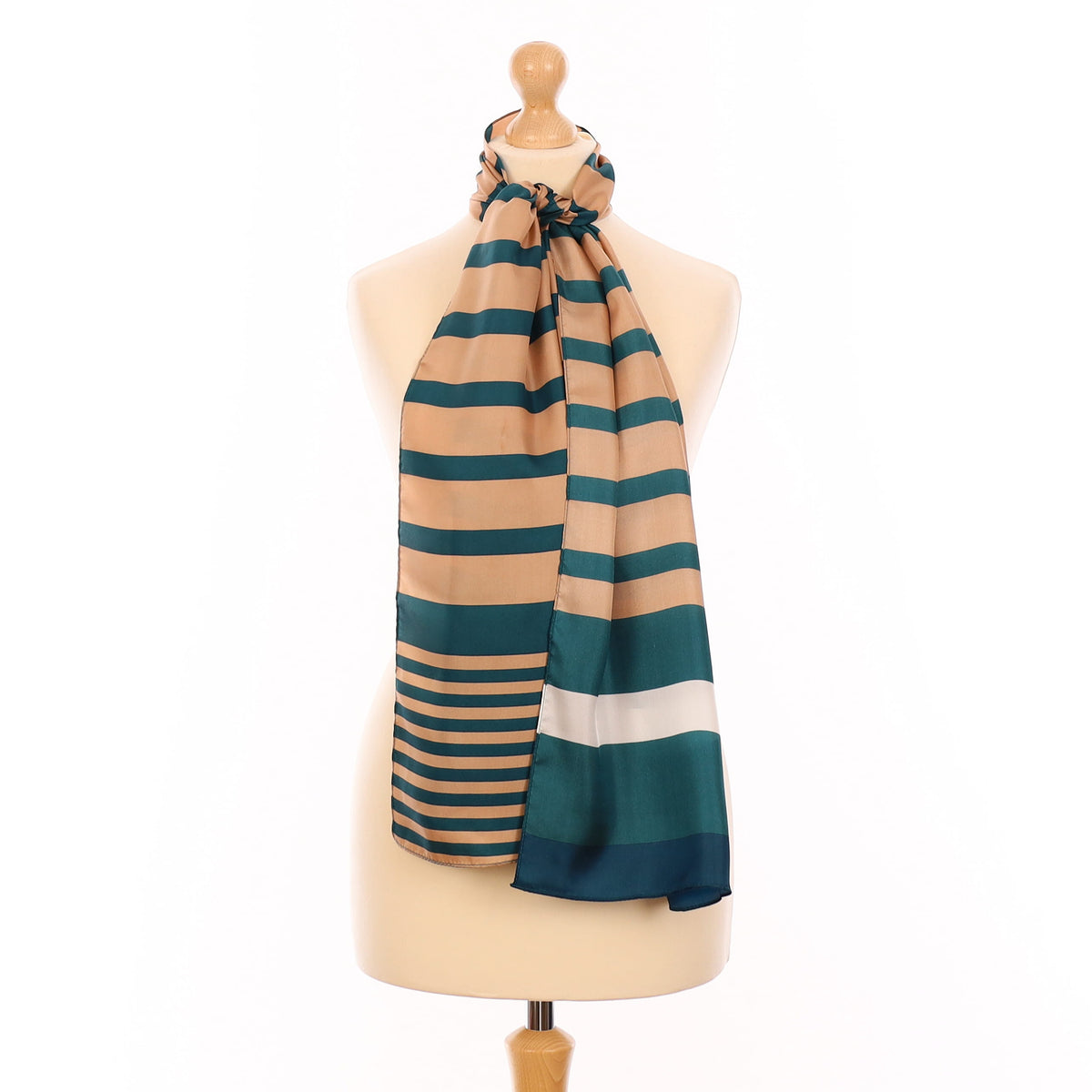 Viyella Camel and Green Stripe Silk Scarf