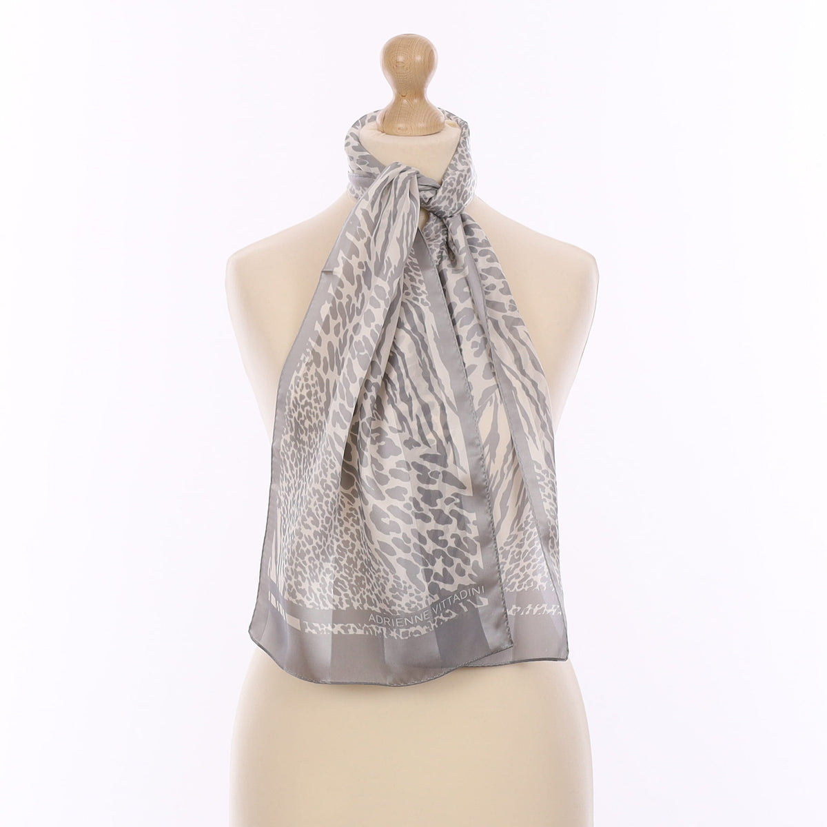 Grey Leopard Print Silk Scarf