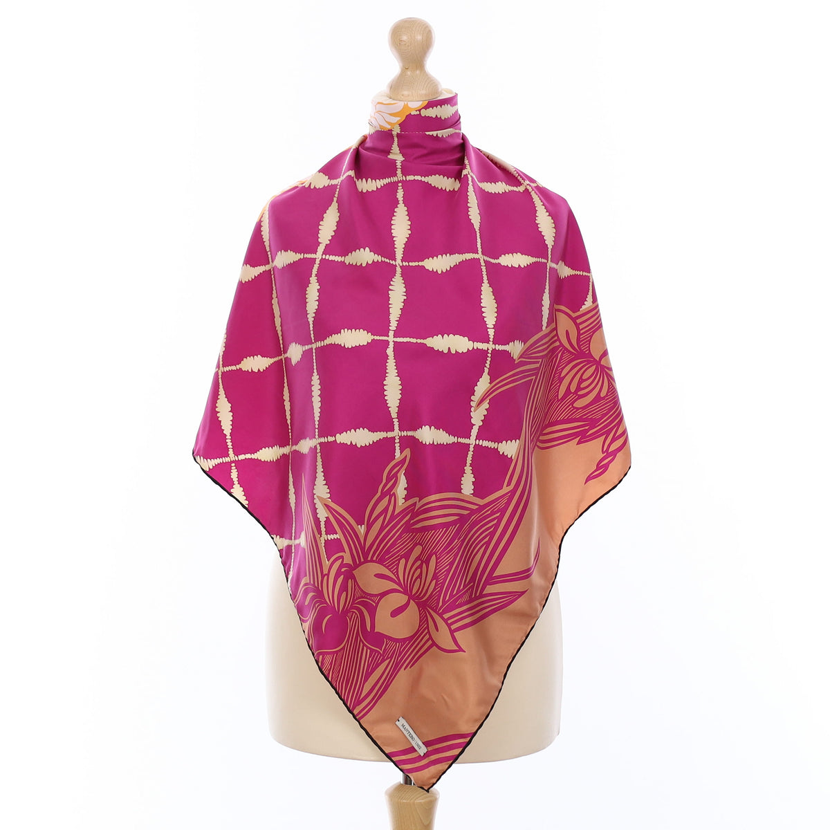 Mantero Magenta Floral Design Silk Scarf
