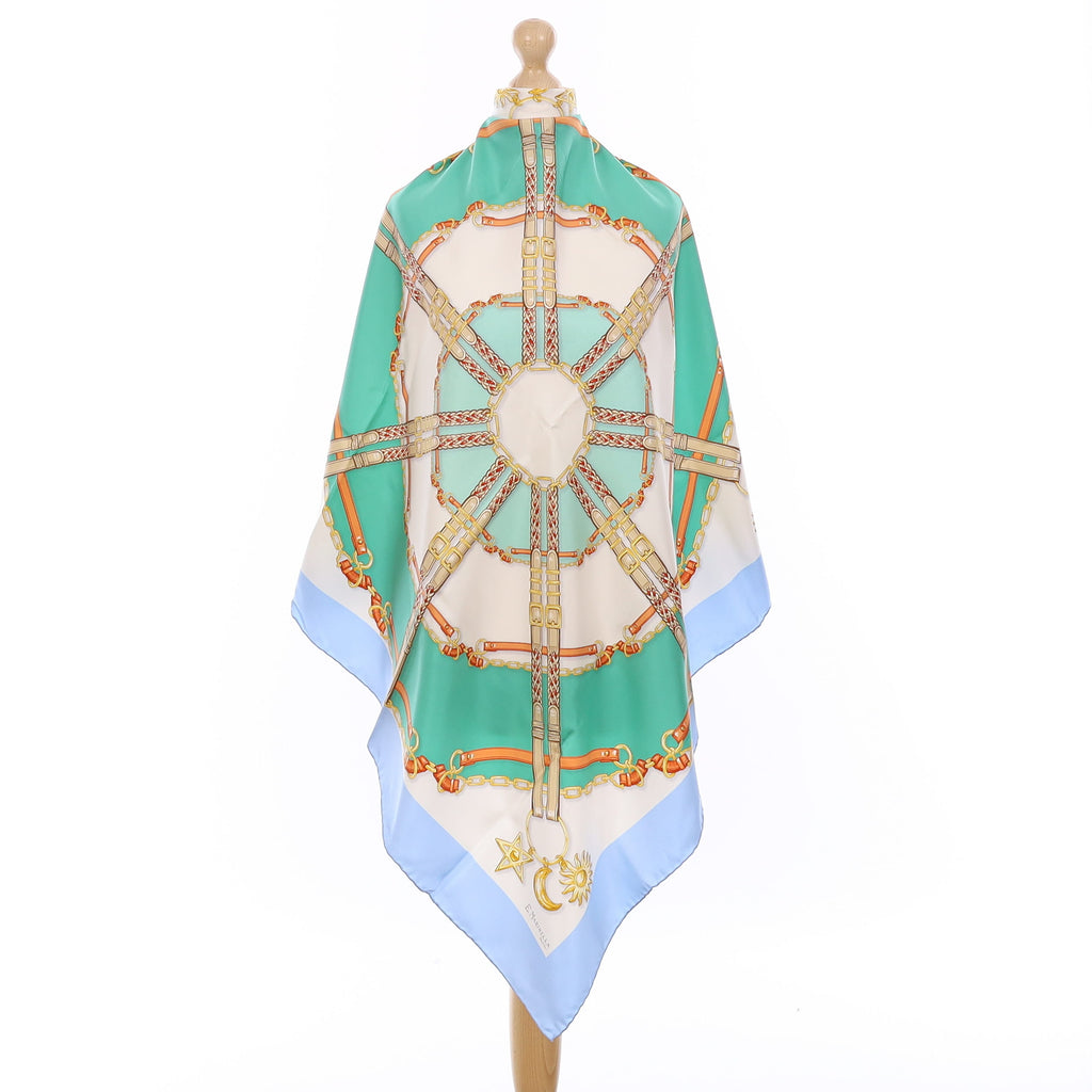 Brand New Boxed E Marinella Aqua and Blue Silk Scarf