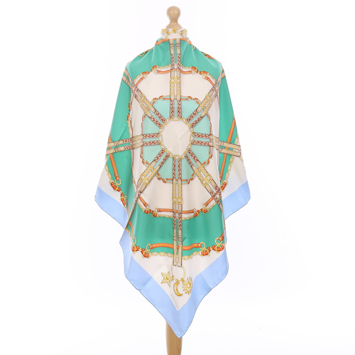 Brand New Boxed E Marinella Aqua and Blue Silk Scarf