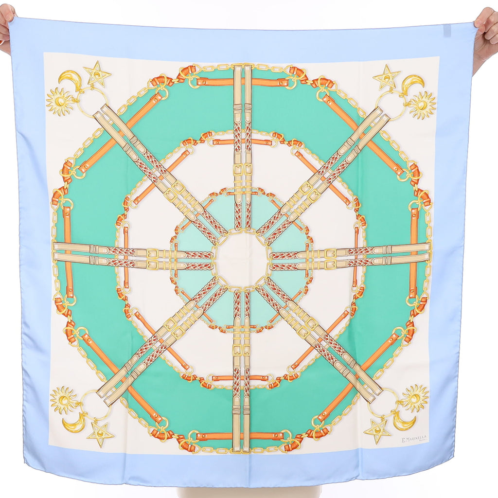 Brand New Boxed E Marinella Aqua and Blue Silk Scarf