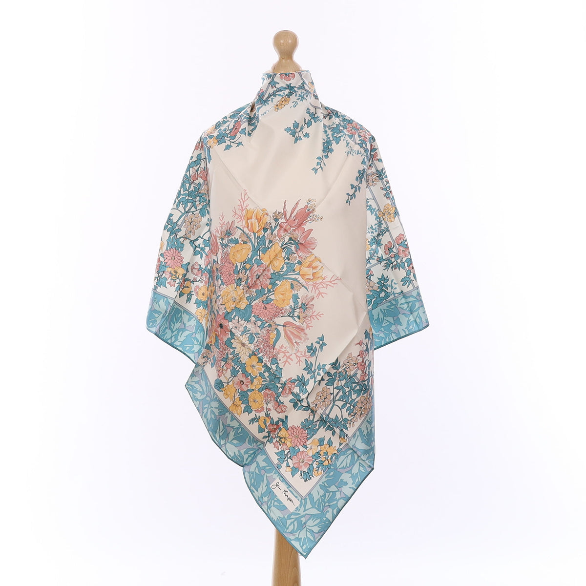 Brand New Boxed Jim Thompson Blue Floral Silk Scarf