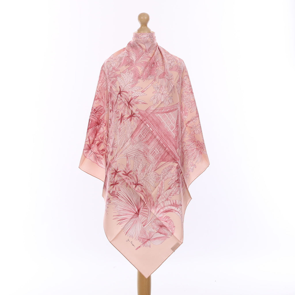 Brand New Boxed Jim Thompson Pink Botanical Cottage Silk Scarf