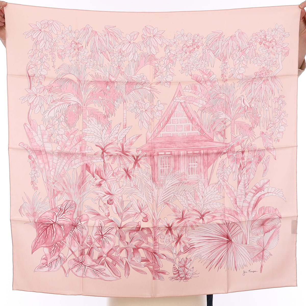 Brand New Boxed Jim Thompson Pink Botanical Cottage Silk Scarf