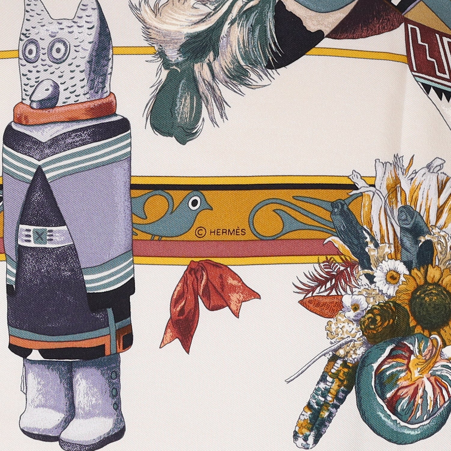 Boxed Hermès Kachinas Silk Scarf Grail