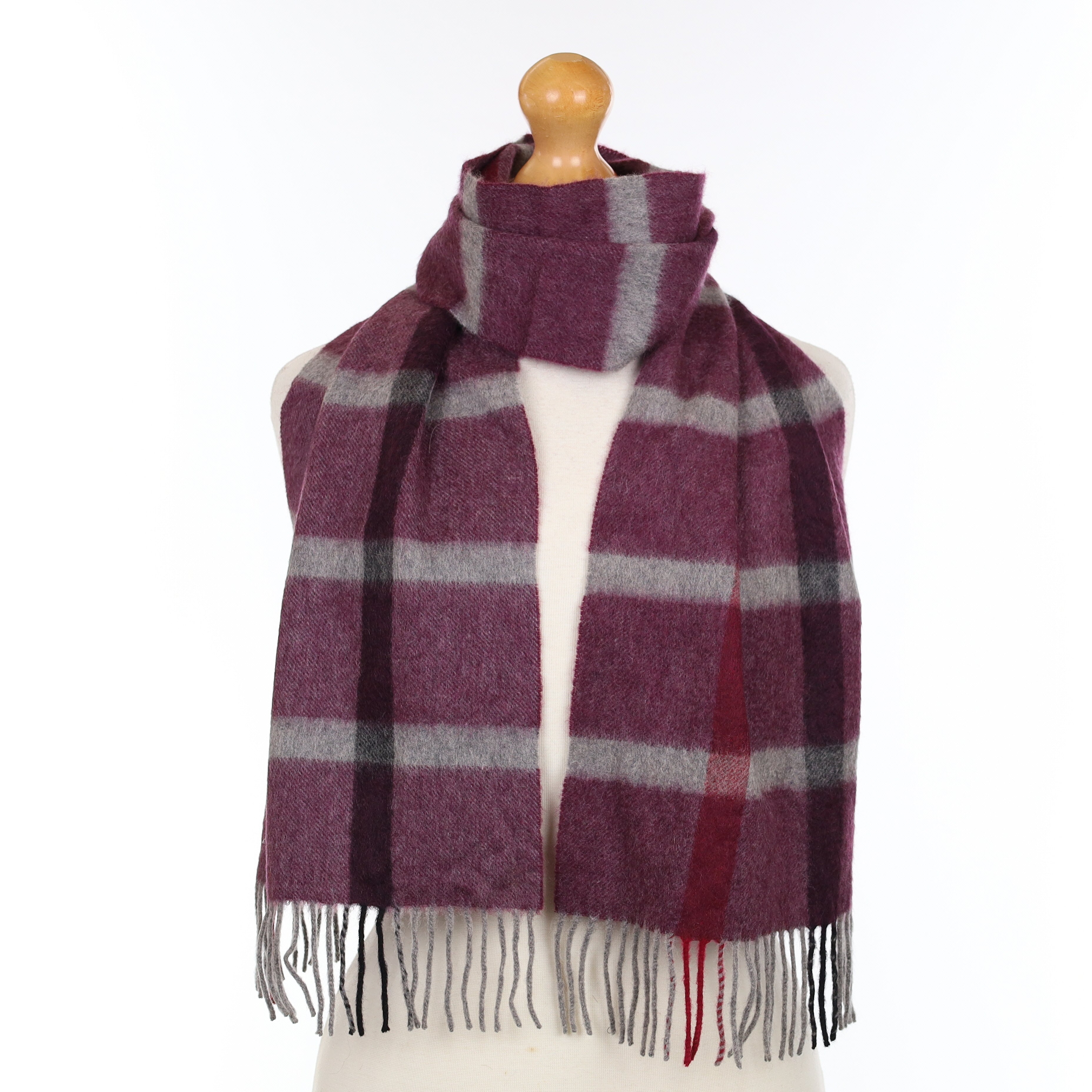 Loro Piana Purple Red and Grey Patterned Cashmere Woven Scarf