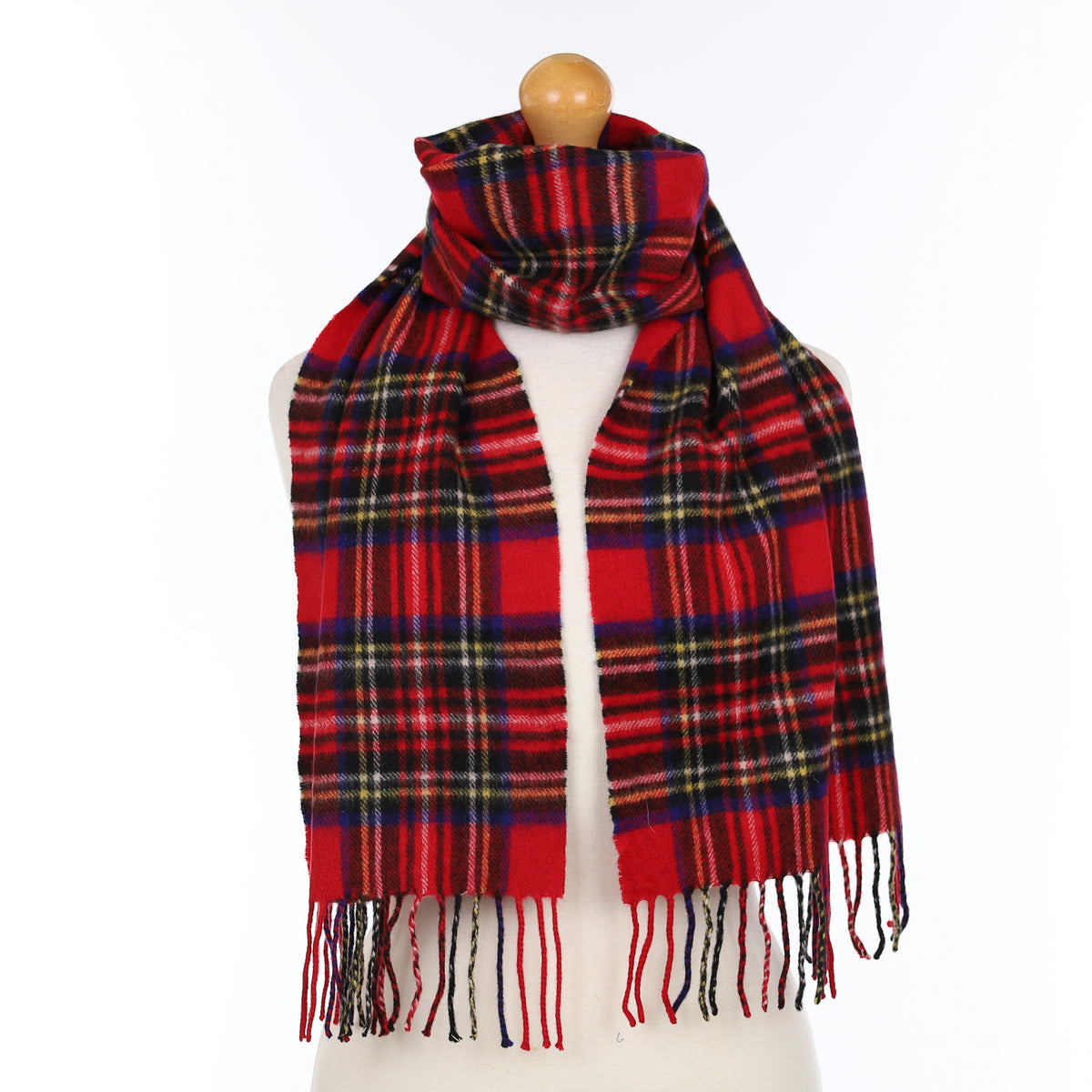 Red Blue and Black Plaid Cashmere Woven Scarf