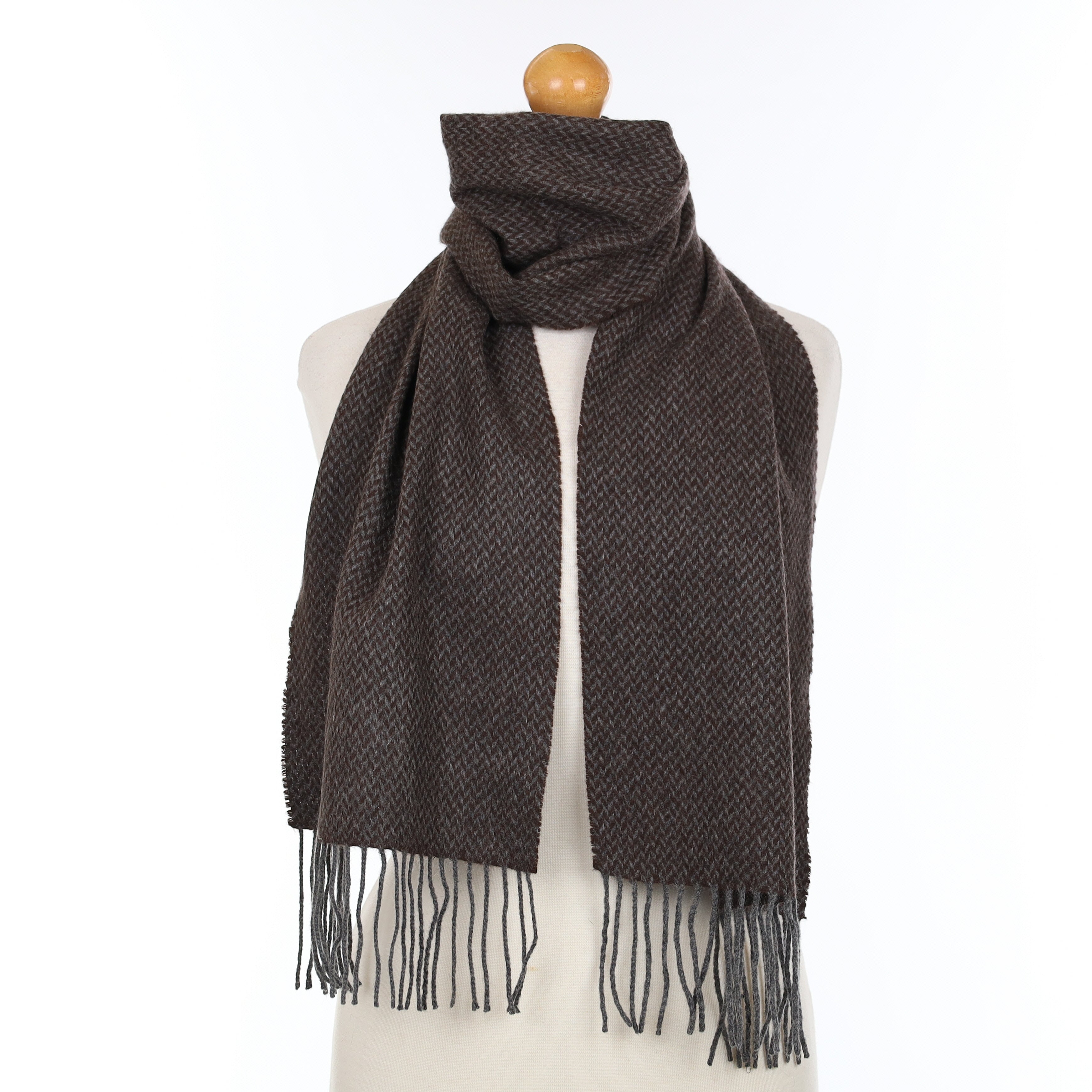 Grey and Brown Patterned Cashmere Woven Scarf
