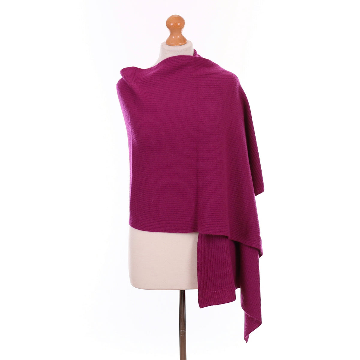Magenta Pink Cashmere Rib Knit Wrap