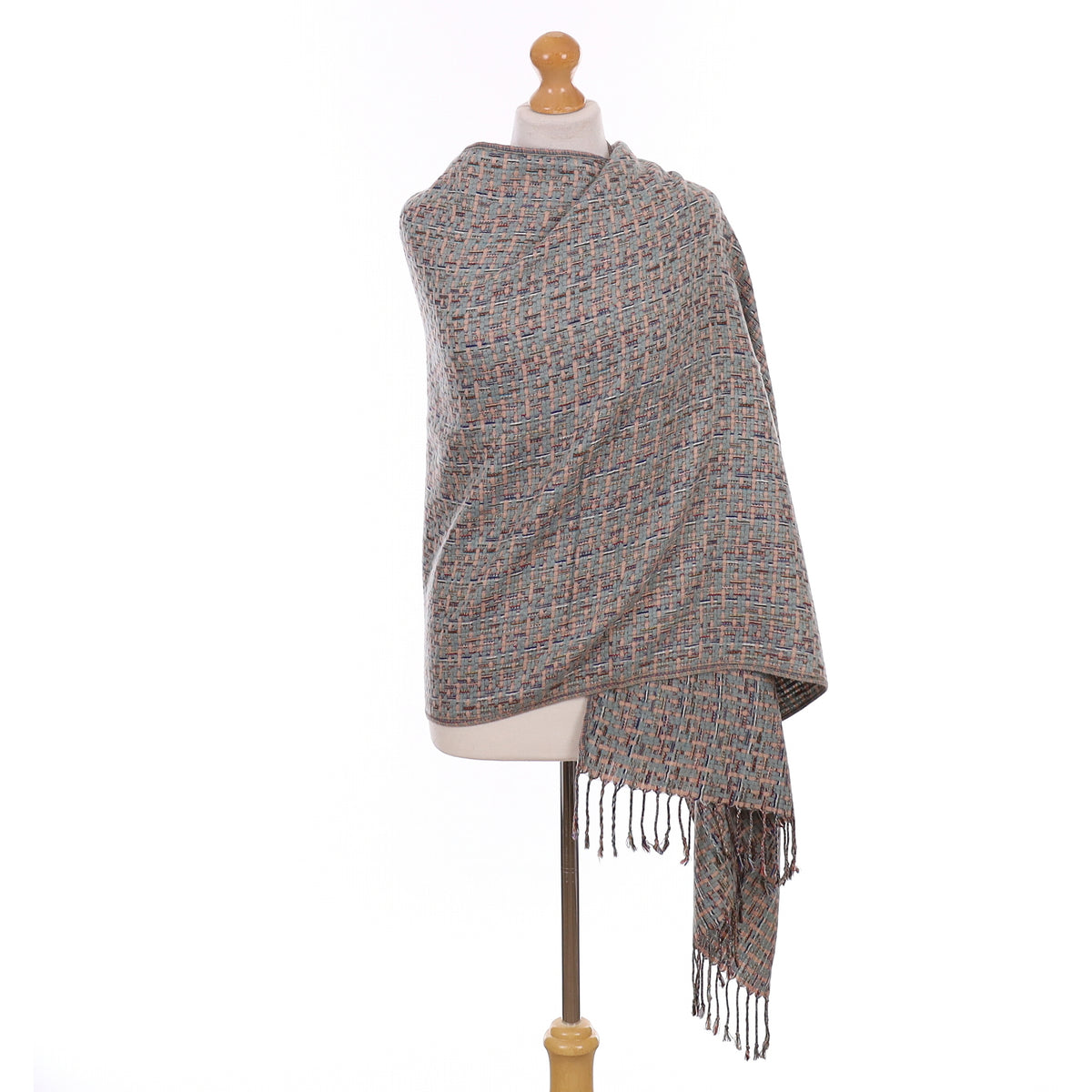 Duck Egg Blue and Nude Cashmere Woven Wrap