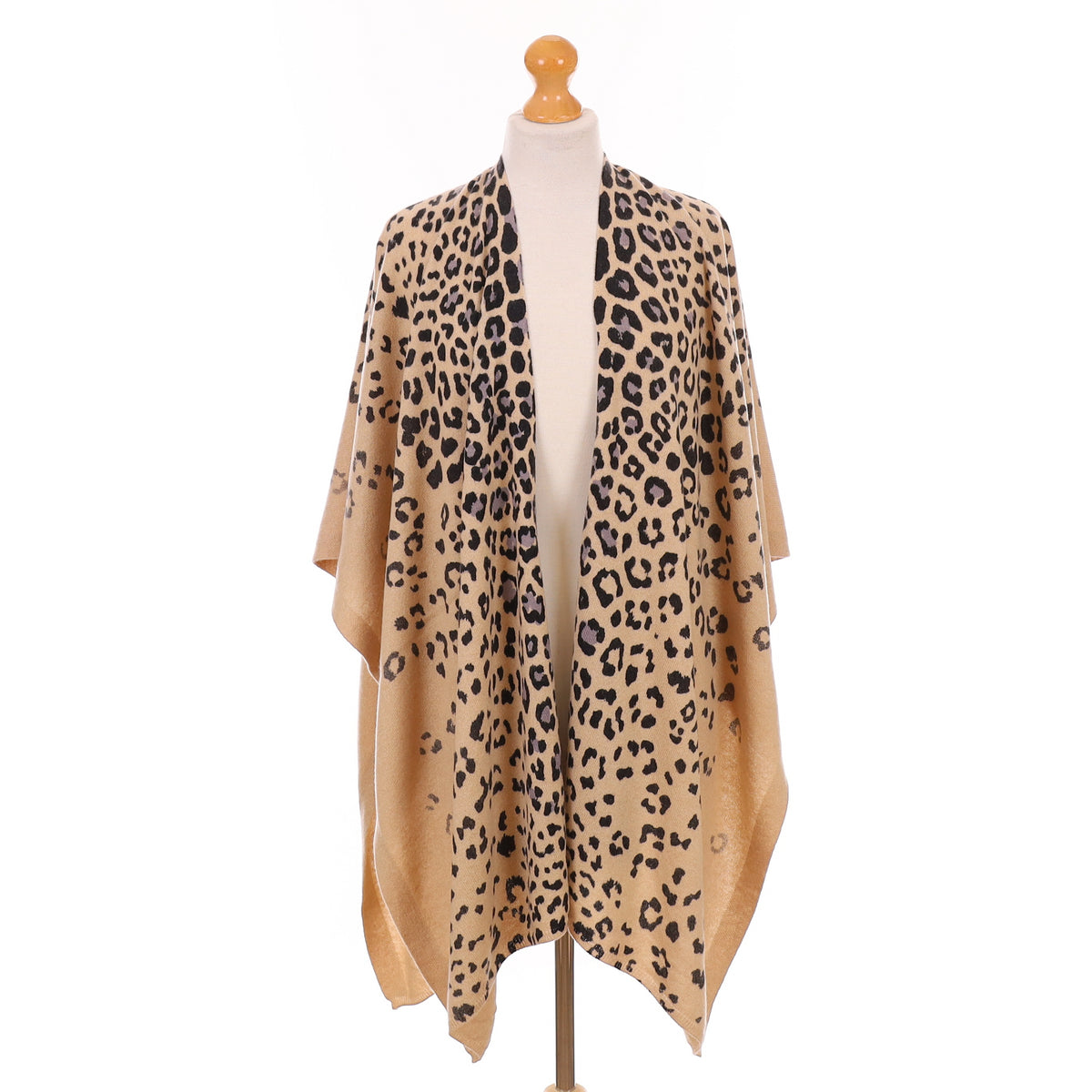 Camel Leopard Print Cashmere Knitted Shawl