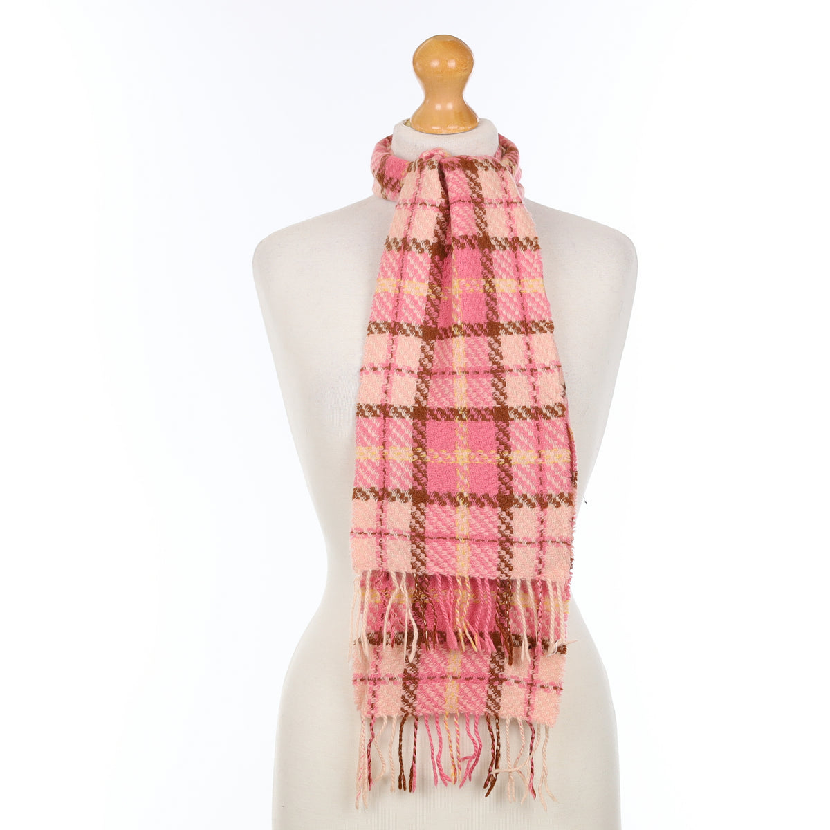 Pink Brown and Yellow Patterned Cashmere Woven Scarf