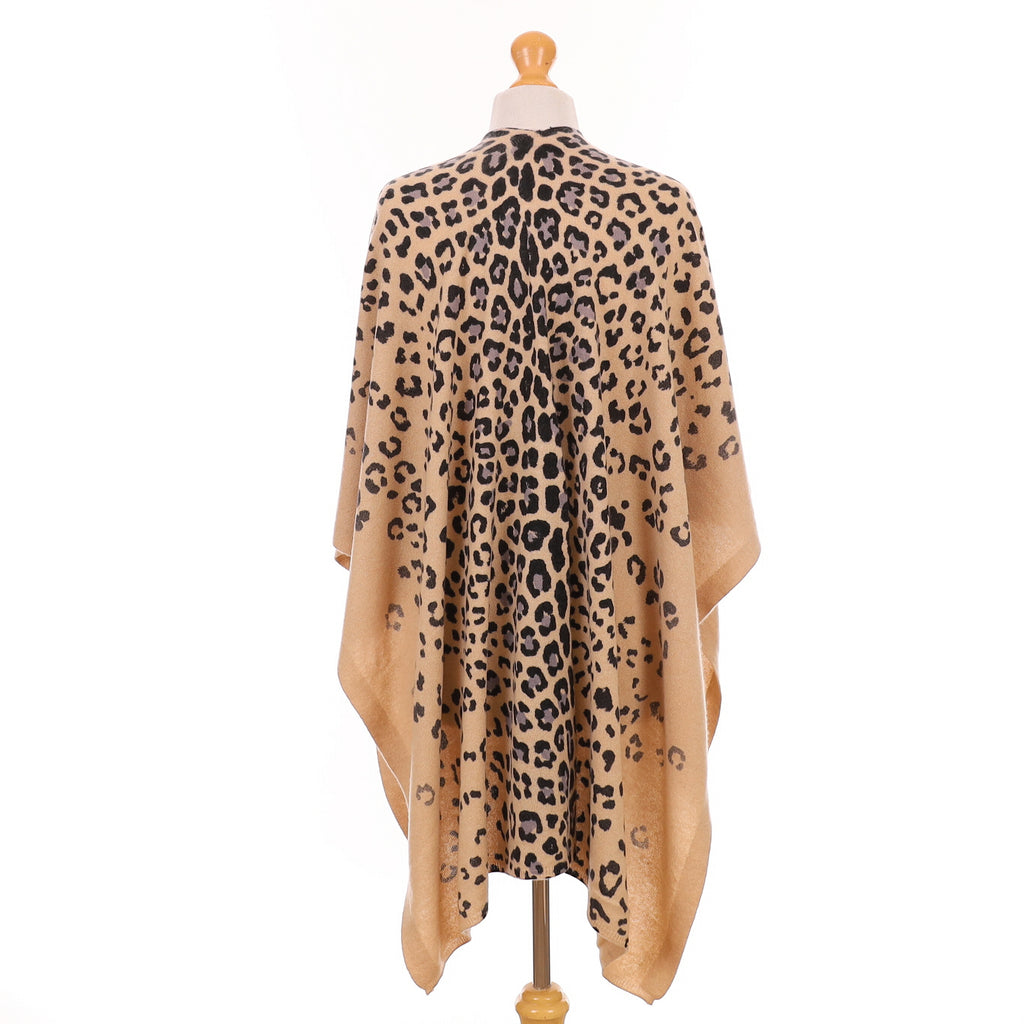 Camel Leopard Print Cashmere Knitted Shawl