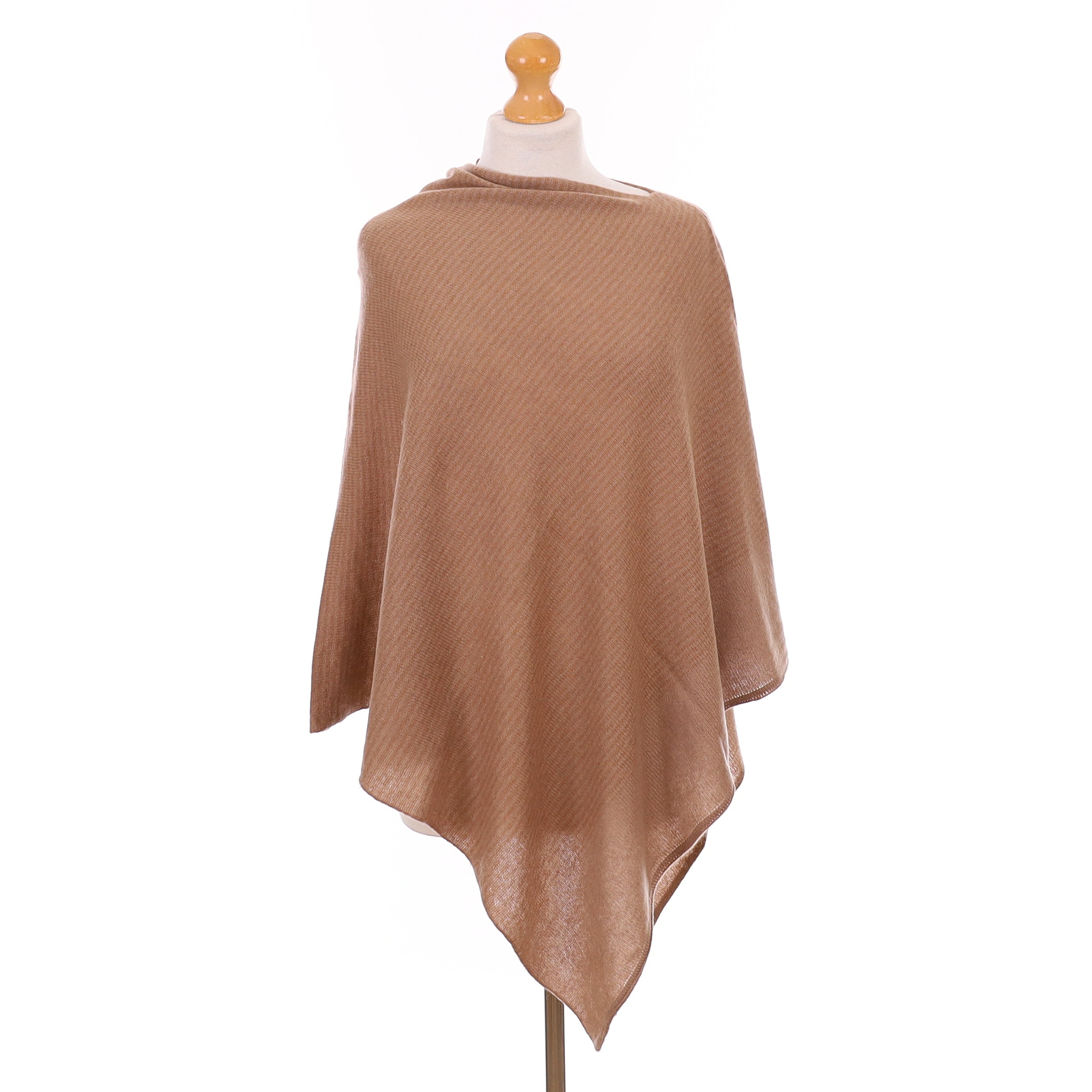 Toffee Brown Striped Cashmere Poncho One Size