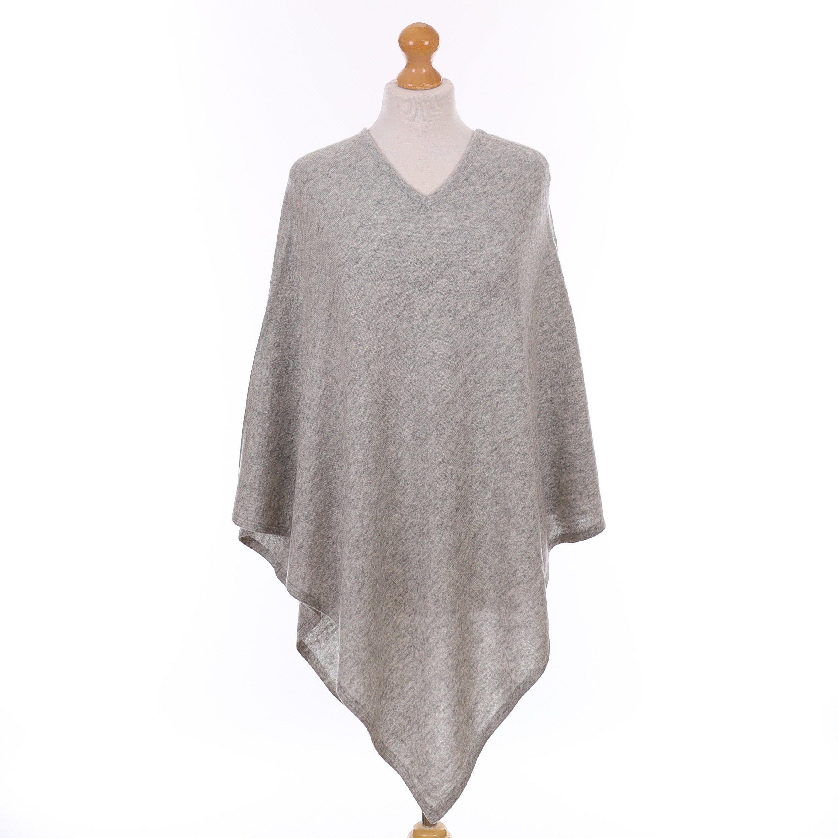Smoke Grey Cashmere V Neck Poncho One Size