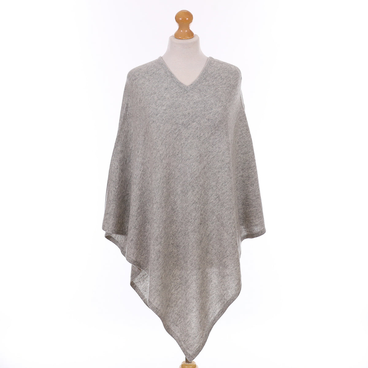 Smoke Grey Cashmere V Neck Poncho One Size