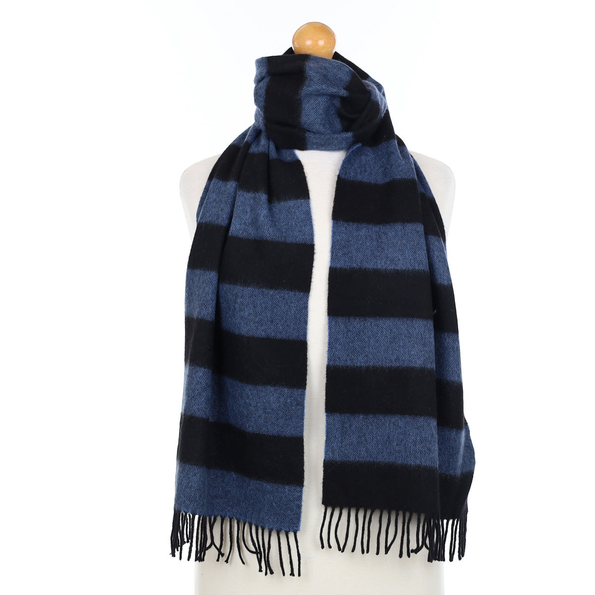 Blue and Black Striped Cashmere Woven Scarf