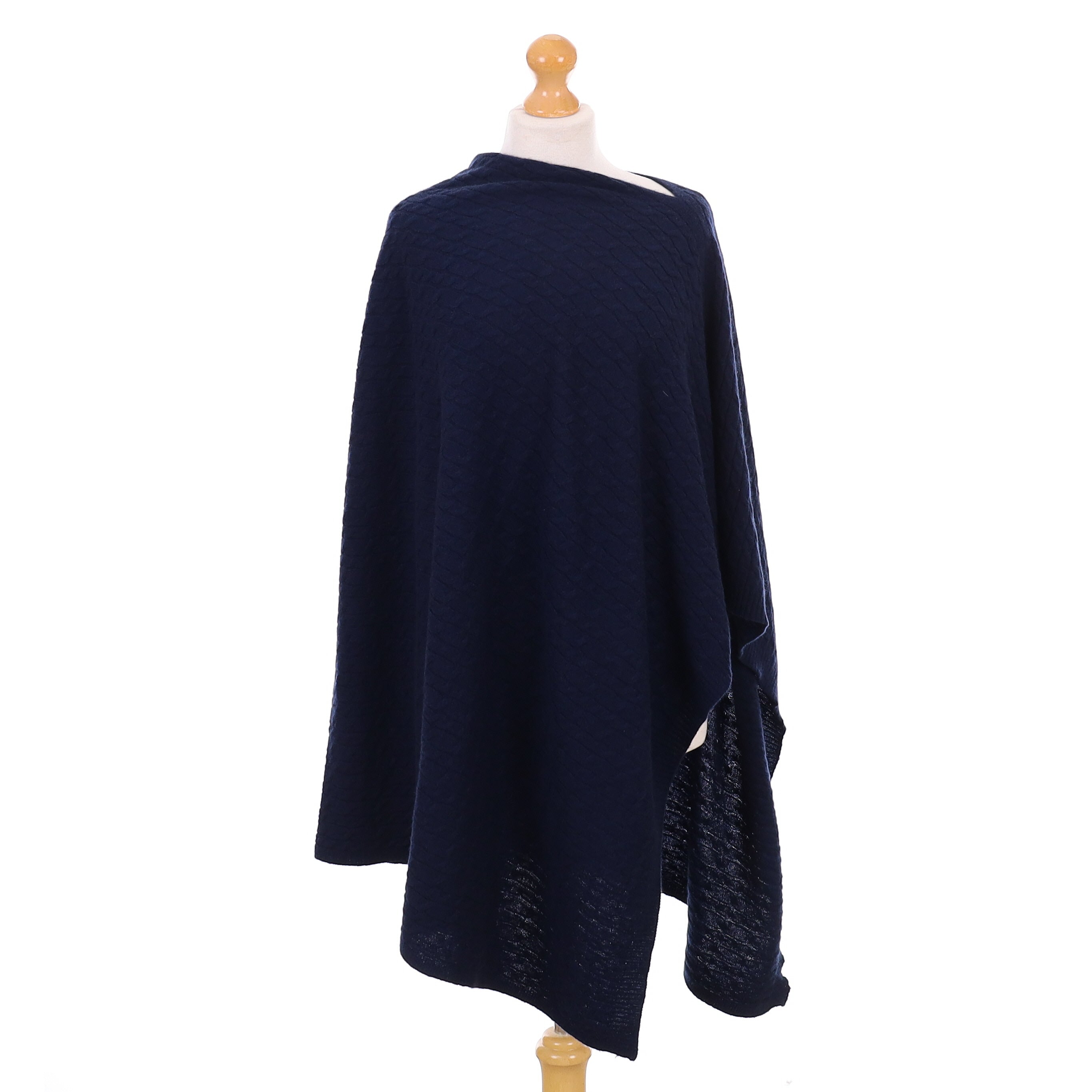 Dark Navy Cable Cashmere Poncho One Size